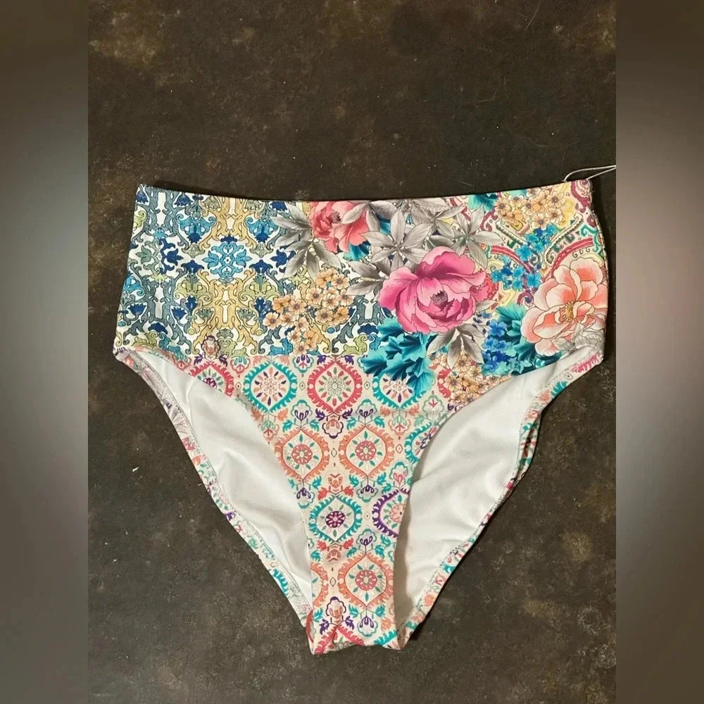 JOHNNY WAS Pearce High Waist Swimsuit Bottom Boho Floral Beach Vacay S NWT